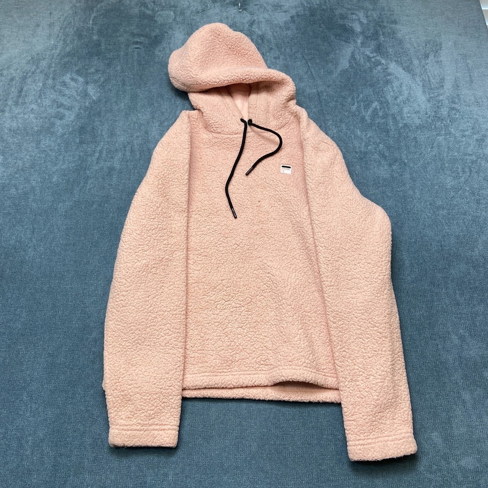 Fila Josephine Sherpa Cropped Hoodie Womens Medium Pink Long Sleeve Drawstring